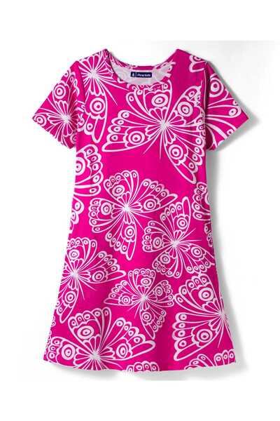 Pine kids Cotton Knit Half Sleeves Nighty with Butterfly Print - Fuschia