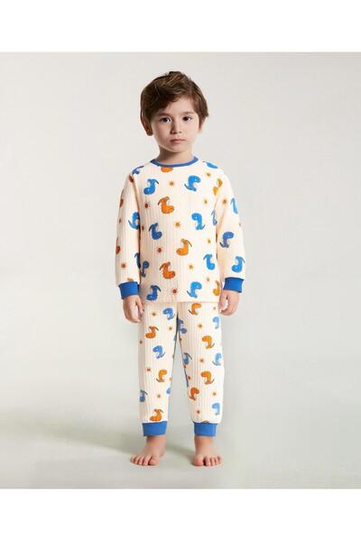 SAPS Cotton Shark Printed Full Sleeves T-Shirt and Pajama Set - Beige