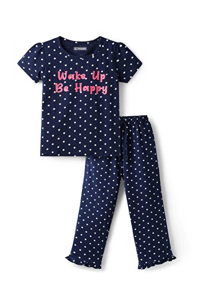 Pine kids بيجامة نوم نصف كم من نسيج جيرسي ناعم مزين بطبعة نصية وطبعة منقطة - ...