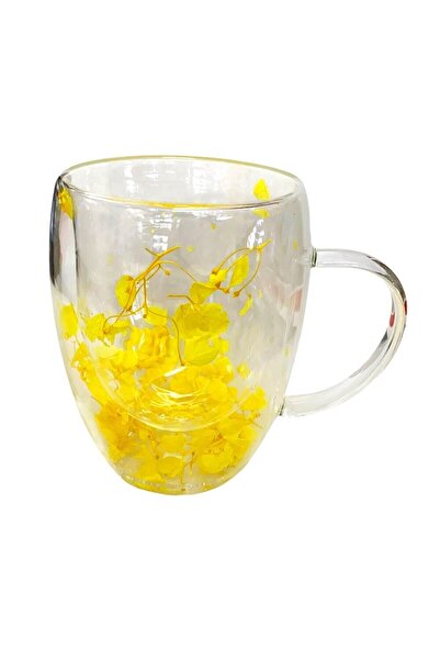 wei inox Double-walled mug, dried flower pattern, glass, transparent, yellow,...