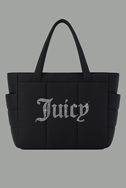 Bozz&Bozz Collection Black Crystal Stone Printed Embossed Puff Fabric Shopper...