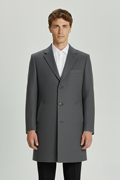 Sabri Özel Giotelli Gri Regular Fit Yünlü Ceket Yaka Palto