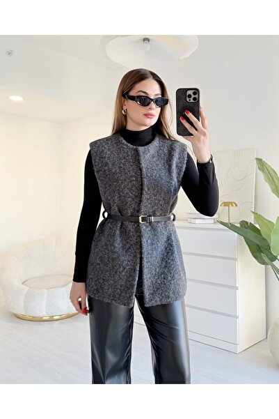 tiamoda Kemerli Kaşe Yelek