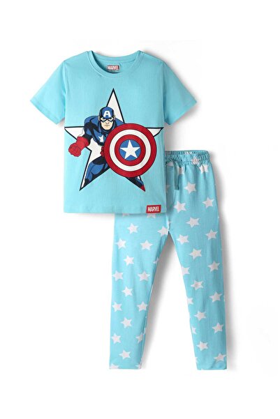 Pine Kids Marvel بيجامة نوم نصف كم من نسيج جيرسي ناعم مطبوع عليها صورة كابتن ...
