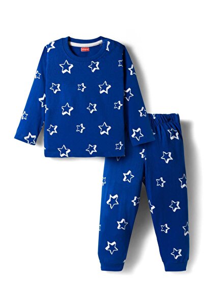 Babyhug Cotton Knit Full Sleeves Co-ords Night Suit with Star Print - Blue