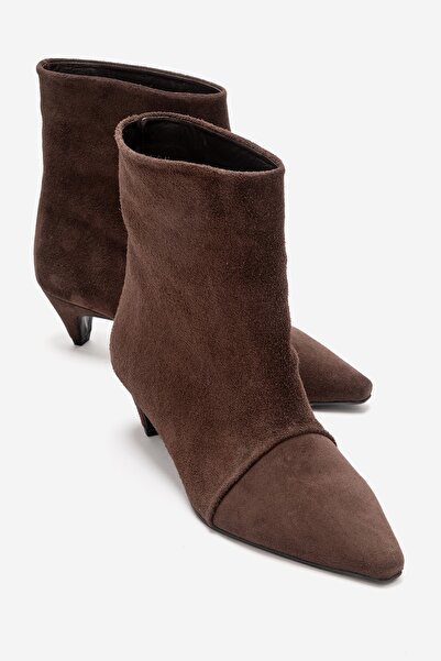 LuviShoes Amara Brown Suede Genuine Leather Women's Short Heeled Boots