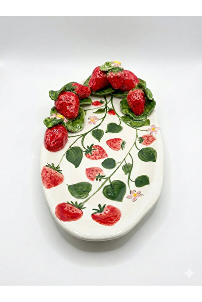 Zeynebinsırüstü El Yapımı Çilek Desenli Seramik Kayık Sunum Tabağı – Çin’i De...