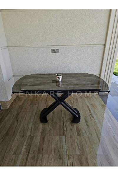Enkare X Ayaklı Gloss Mutfak Masası - İrony Desen Siyah Ayak - (80x130 cm - 1...
