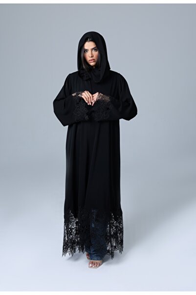 IKKXA عباية أنيقة بأكمام وأسفل من الدانتيل