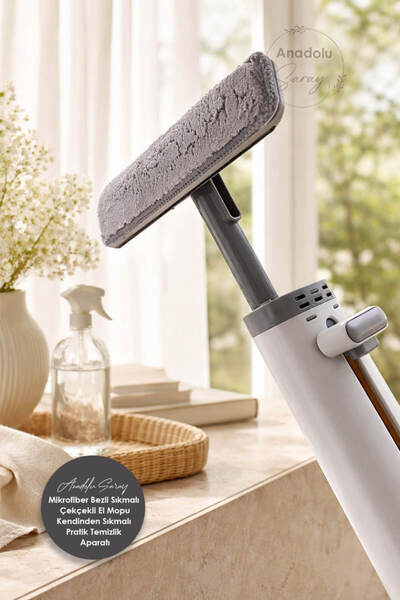 Anadolu Saray Mikrofiber Bezli Sıkmalı Çekçekli El Mopu – Kendinden Sıkmalı P...
