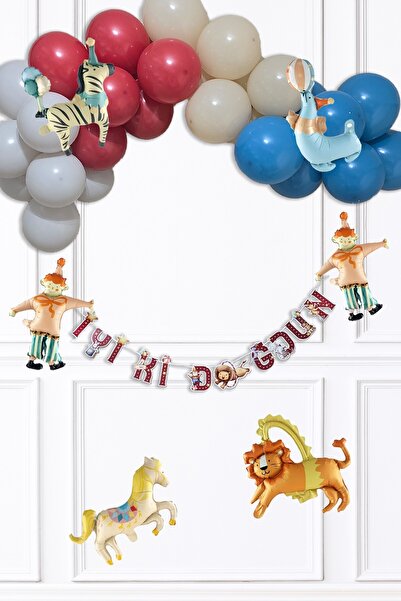 PEKSHOP Circus Concept Birthday Balloon Chain Set with Banner