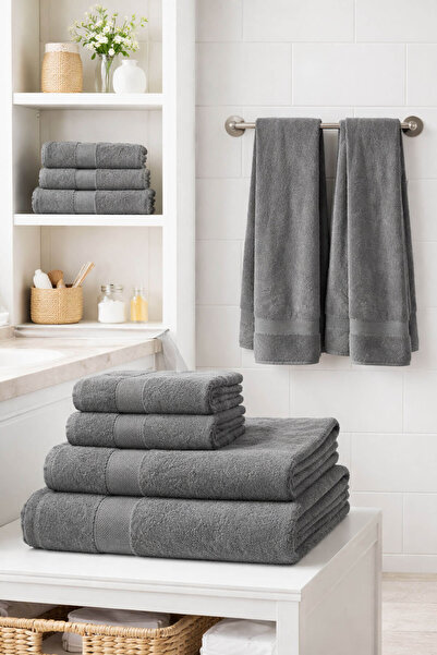 Elif Mira 8 Piece 100% Cotton Family Towel Set - 4 Pieces 70X140 cm & 4 Piece...