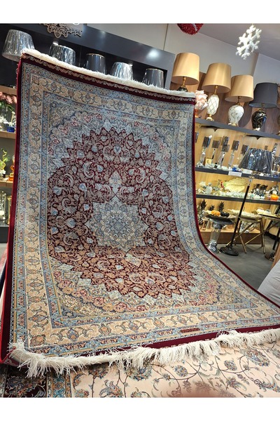 kerman carpet 1500 Tarak Lüks Makine Halısı 230×150 cm – %100 Modal İpek, Kır...