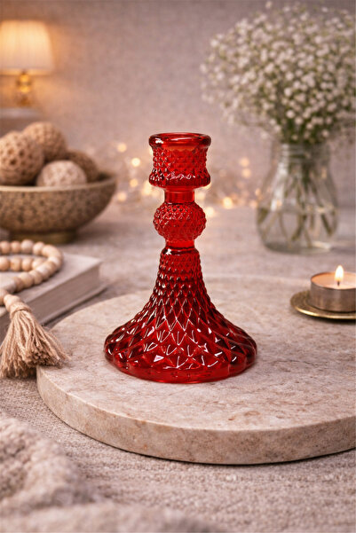 Brandsmiths Vintage Kırmızı Cam Şamdan Mumluk