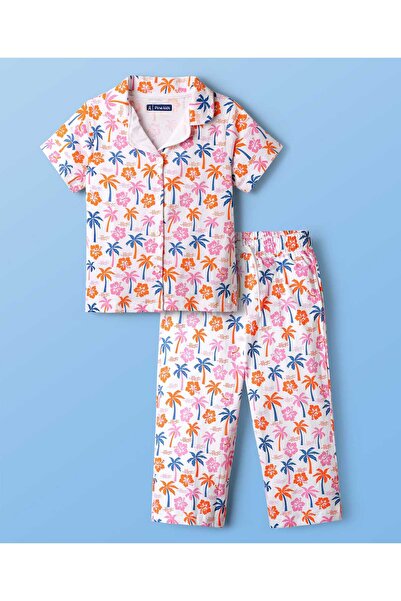 Pine kids طقم نوم كابري مفتوح من الأمام، مصنوع من قماش جيرسي ناعم، بأكمام نصف...