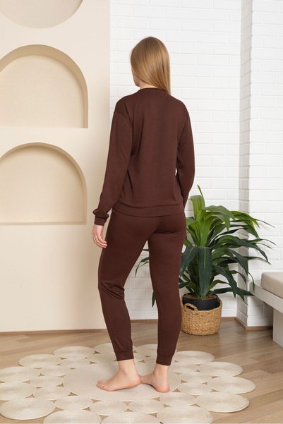 BAYLIN FASHION Brown Crew Neck Elastic Modal Set