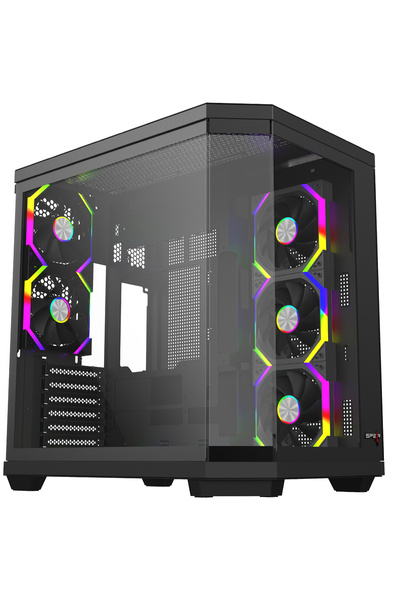 SPEARPC DOST60PRO ATX GAMING CASE 8 ARGB FANS WITH REMOTE CONTROLLER, Black c...