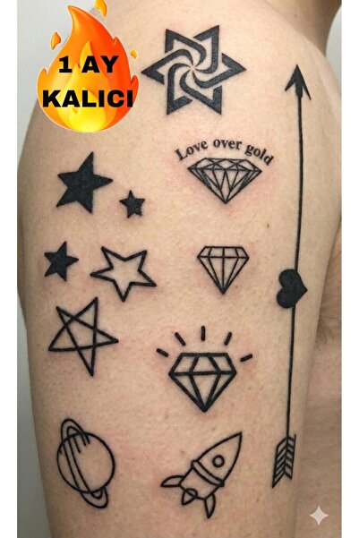 Mecit Tuhafiye 1 AY KALICI YILDIZLAR MİNİMAL ŞEKİLLER EL VUCUT İÇİN GEÇİCİ DÖVME