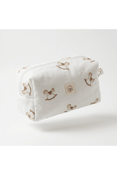 Multi-Purpose Muslin Nostalgic Horse Pattern Mother Baby Care Organizer and Cosmetic Bag