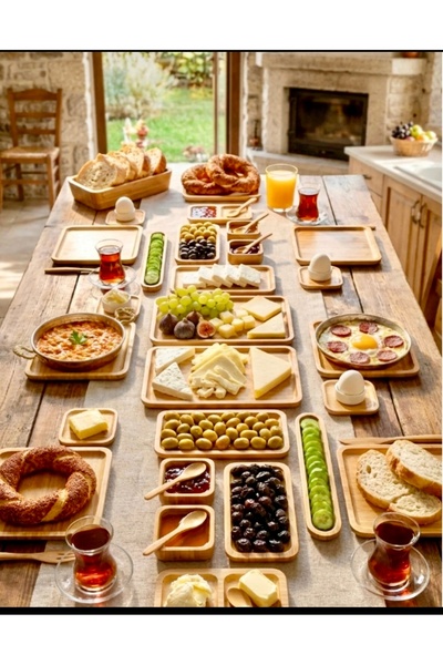 Pembelia Life 6 Kişilik 32 Parça Doğal Bambu Kalvaltı Sunum Seti Çeyizlik Kah...