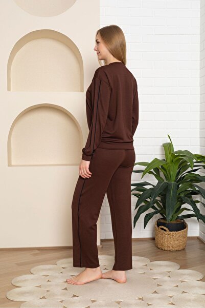 BAYLIN FASHION طقم مودال قماش قابل للتمدد مكون من قطعتين مع تفاصيل خطوط بنية ...