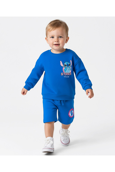 bonfino disney طقم بلوزة وشورت من قماش تيري محبوك، واسع، بأكمام طويلة وأكتاف ...