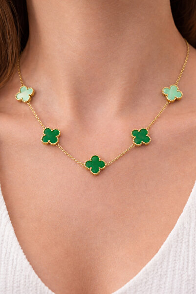 charmove ile kendinizi şımartın Gold Color Clover Patterned Steel Necklace