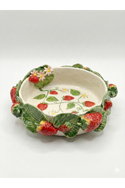 Zeynebinsırüstü Çilekli El Yapımı Seramik Meyve Tabağı | Dekoratif