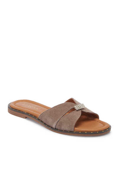 Tergan Bej Hakiki Süet Deri Kadın Terlik - K25Y1TR67779-T86