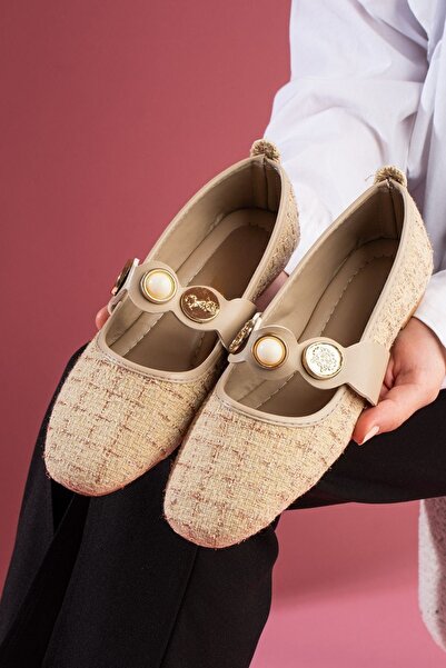 FUGA MODA Modena Mink Glitter Fabric Banded Ballerinas with Pearl and Seal De...