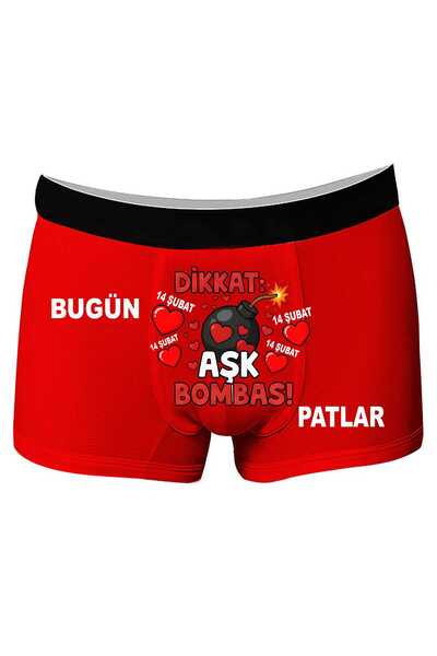 Onudabunuda Baskılı Erkek Boxer Sevgililer Günü Temalı Fiyonk Desenli Komik M...