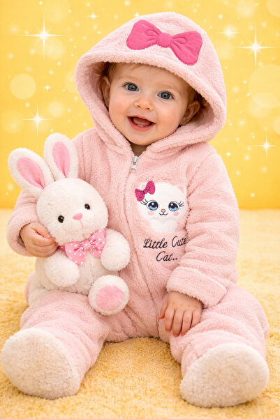 Chicsy Baby Kışlık tatlı Kız Bebek Peluş Astronot Tulum Kapüşonlu Kedi Figürl...