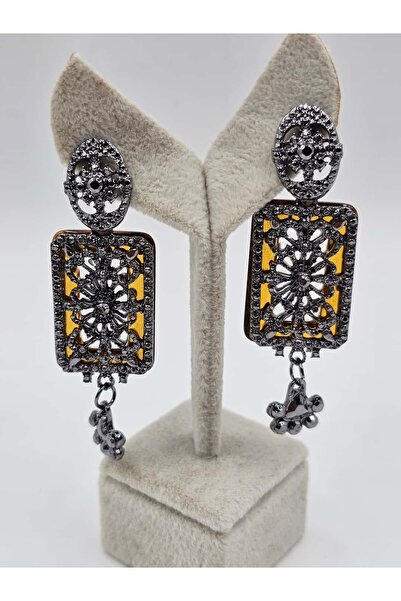 FA LORA TAKI أقراط متدلية من الحجر باللون الرمادي الفحمي