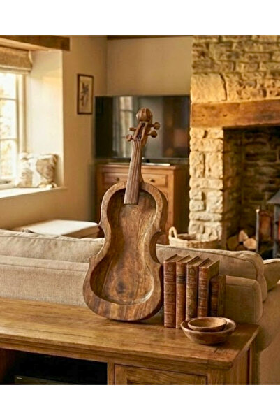 SUFİ TESBİH VE ESANS Dekoratif Ahşap Görünümlü Keman Biblo | 75x25 cm Büyük B...