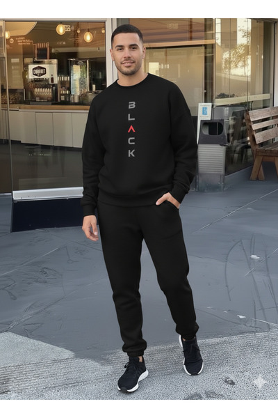 WOODROFFE Women'S/Men's Black Printed Crew Neck Grey/Black Oversized Tracksui...