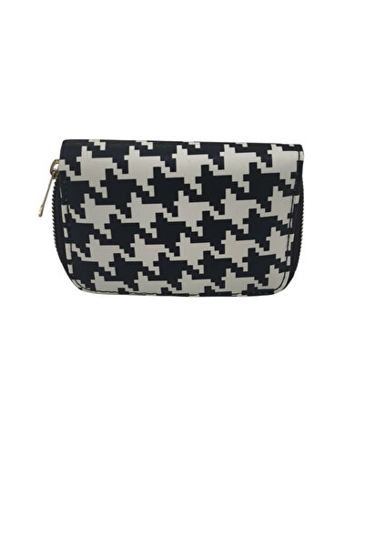 PİRAMİT Wallet with Houndstooth Pattern Black and White