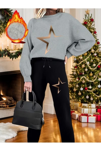 WOODROFFE Black and Gold Gradient Star Printed Bottom Top Grey/Black Tracksui...