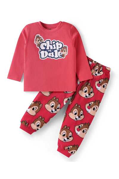 Babyhug Disney Night Suit with Chip N Dale Prints - Red