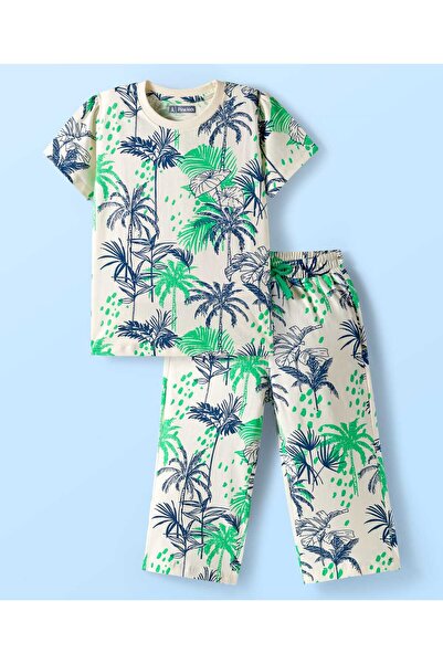 Pine kids Tropical Theme Printed Co-ords Capri Pajama Set - Blue & Green