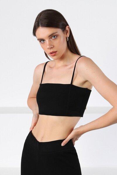 Ferraro Black Thin Strap Viscose Women's Knitwear Bustier