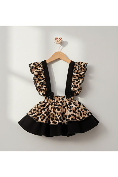 minicayzen %100 pamuk leopar desenli çoraplı kız bebek elbise