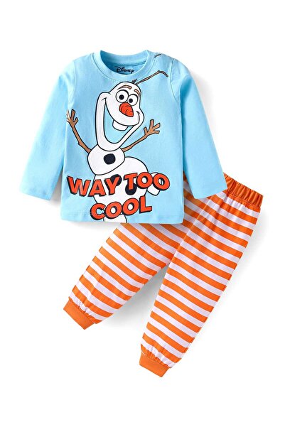 Babyhug Disney طقم بيجاما مخطط بنقشة أولاف - أزرق فاتح وبرتقالي
