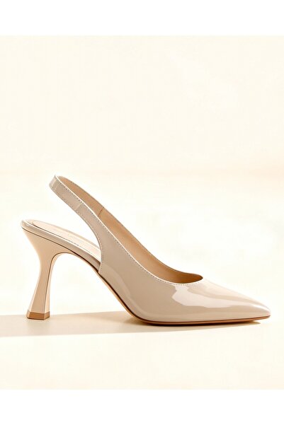 NUG Ariana Women's Beige Patent Leather Pointed Toe Classic Heeled Shoes