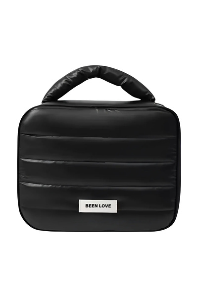 Ecrou Rectangular Black Makeup Bag with Handle Strap