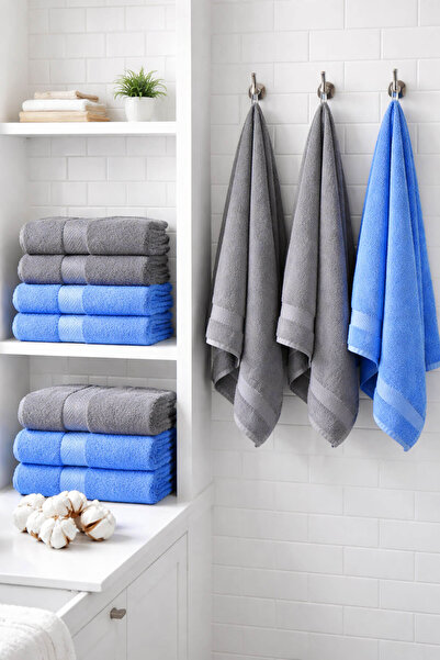 Elif Mira 8 Piece 100% Cotton Family Towel Set - 4 Pieces 70X140 cm & 4 Piece...