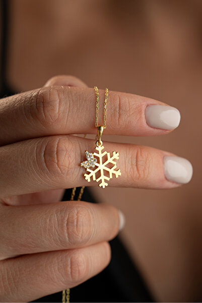 Silvano Jewelry 925 Ayar Gümüş Altın Kaplama Taşlı Kar Tanesi Kolye