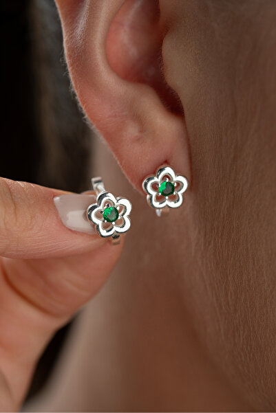 Silvano Jewelry 925 Ayar Gümüş Yeşil Taşlı Yonca Çocuk Küpe