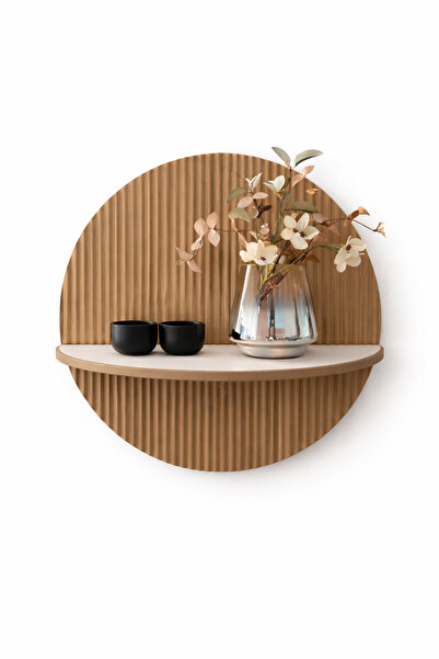 kids town Dekoratif Yuvarlak Duvar Rafı-Modern Ahşap Görünümlü Oluklu Panel-S...