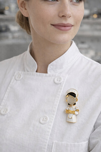 Modex Altın Sarısı Kadın Şef Aşçı Broş (4cm)