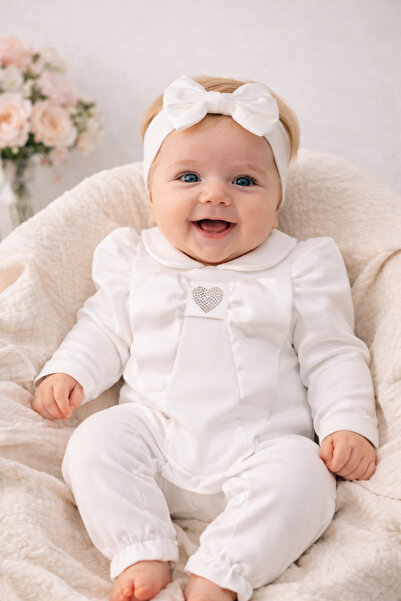 İZYALİF BABY Kız Bebek Bayramlık Özel Gün Tulum Kalpli Pamuklu Saç Tokalı 2li...